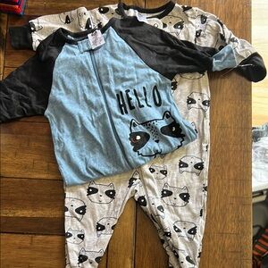 Blue and Black Hello Raccoon Pajama Set